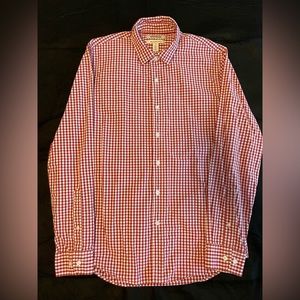 GoodThreads Mens Slim Fit Red/White Checkered Long Sleeve Button Down Shirt